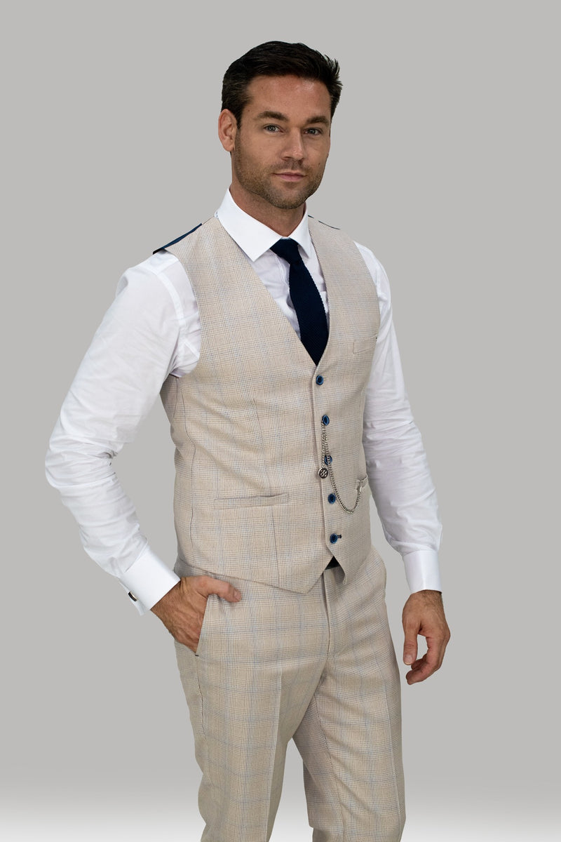 Caridi Slim Fit Beige Check Suit :- Check Suit :- Office Wear - Mens Tweed Suits | Jacket | Waistcoats | Check Suit | Office Wear