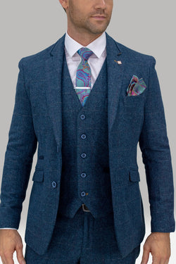 Carnegi Navy Tweed Check Suit :- Check Suit - Mens Tweed Suits | Jacket | Waistcoats | Check Suit | Office Wear