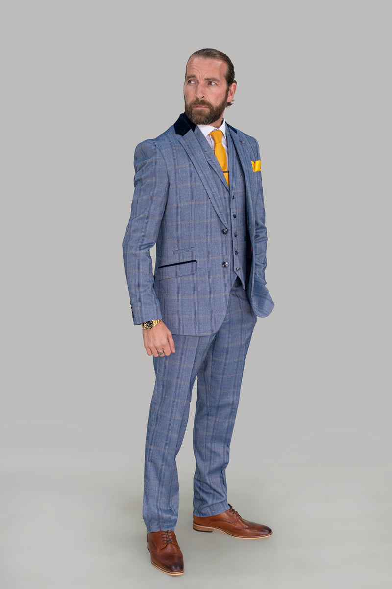 Connall Blue Tweed Check Trousers - Mens Tweed Suits | Jacket | Waistcoats