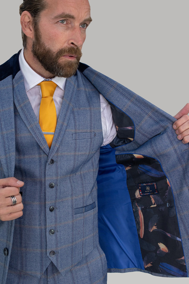 Connall Blue Tweed Check Blazer - Mens Tweed Suits | Jacket | Waistcoats