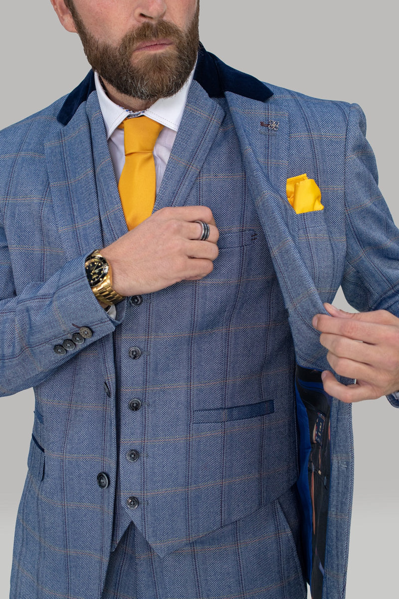 Connall Blue Tweed Check Blazer - Mens Tweed Suits | Jacket | Waistcoats