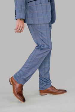 Connall Blue Tweed Check Trousers - Mens Tweed Suits | Jacket | Waistcoats