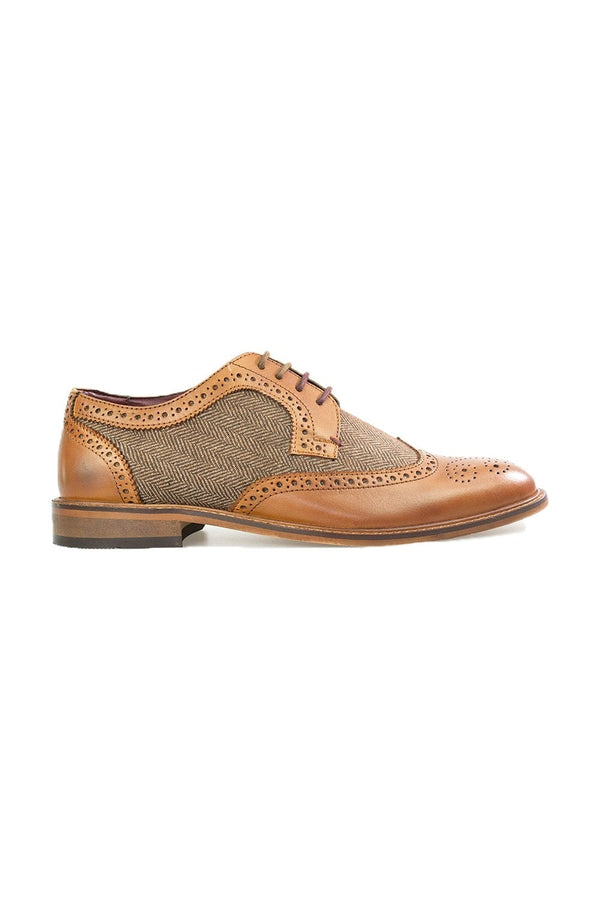 Welcome to Cavani fine tan leather hand crafted Brogues - the classic English shoe with a Tweed twist. Coltrane Tan have a Tweed quarter featuring a lace up front with leather sole Goodyear welt for your best weekend finery. Finished with a low heel its safe to assume you'll be lacing these up with suits for years to come. - Formal Shoes