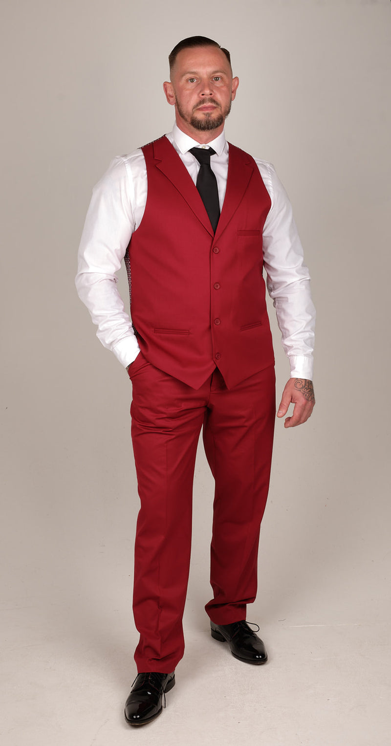 • Mens 3 Piece Smart Formal Occasional Suit Finished in Classic Wine Burgundy Colour • This Suit Comes Complete With Waistcoat, Trousers & Blazer Jacket! • Perfect Suit To Be Worn For Any Smart Formal Occasion Such As Weddings, Proms, Parties or Work • Made From Light Weight Premium Wool Textured Polyester Fabric, Tailored Fit (in between slim & regular fit), True To Size - Party Wear :- Office Wear