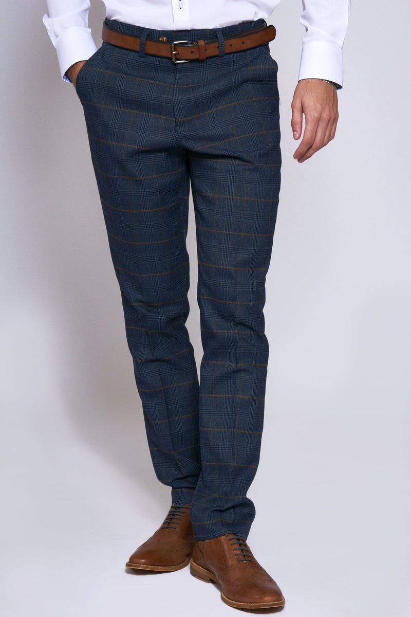 Jenson Navy Check Trousers | Marc Darcy - Mens Tweed Suits