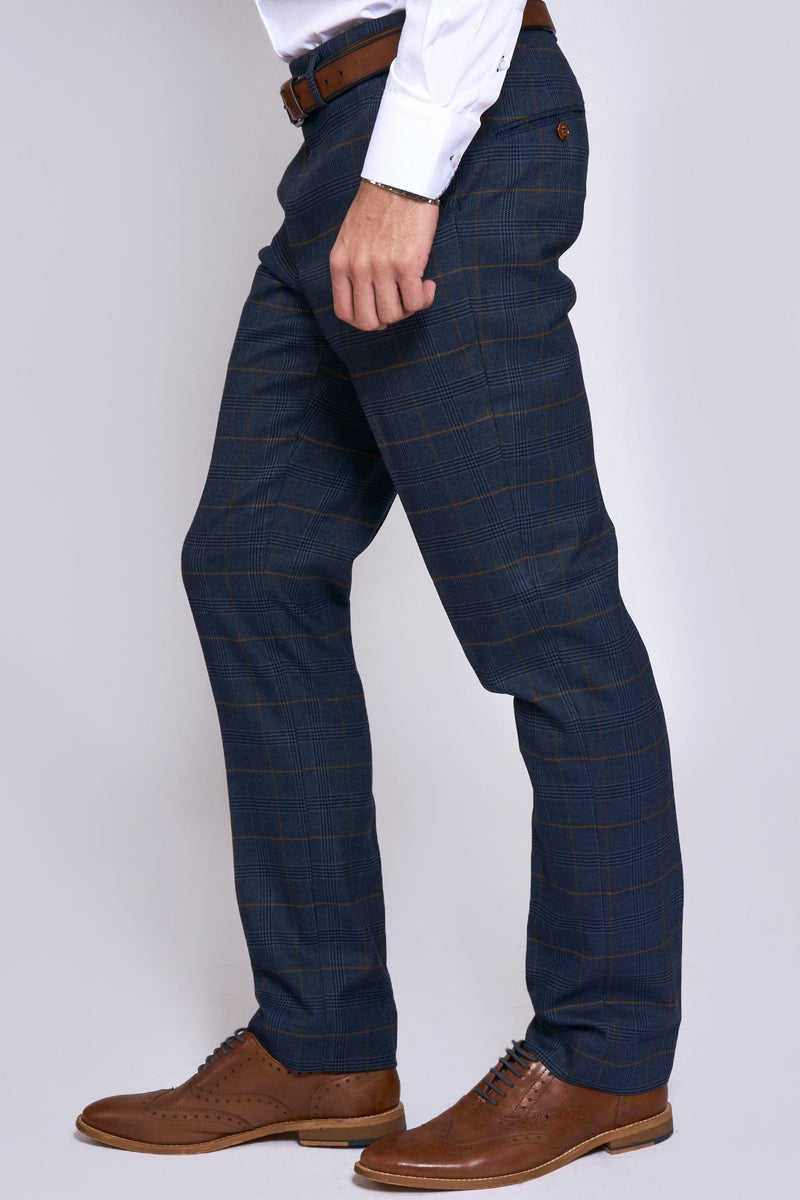 Jenson Navy Check Trousers | Marc Darcy - Mens Tweed Suits