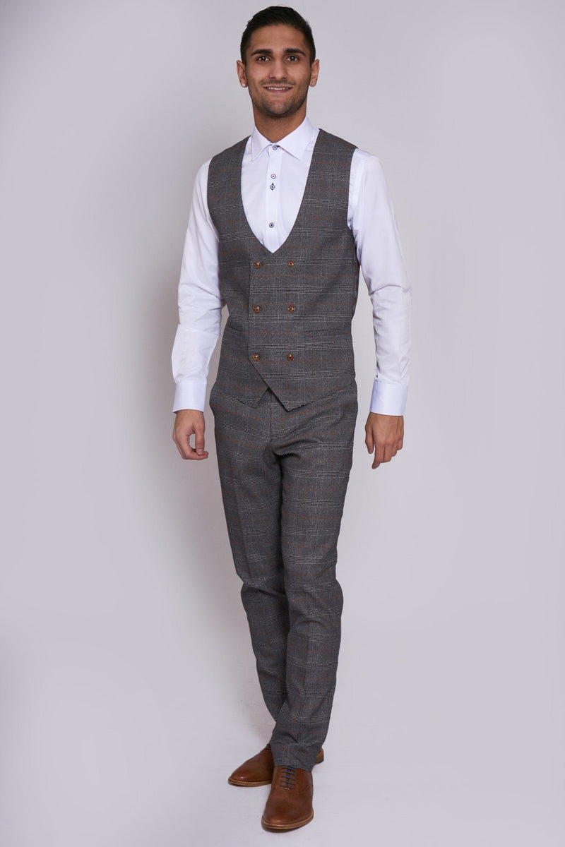 Jenson Grey Check Waistcoat | Marc Darcy - Mens Tweed Suits | Wedding Wear | Party Wear | Office Wear