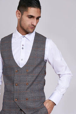 Jenson Grey Check Waistcoat | Marc Darcy - Mens Tweed Suits | Wedding Wear | Party Wear | Office Wear