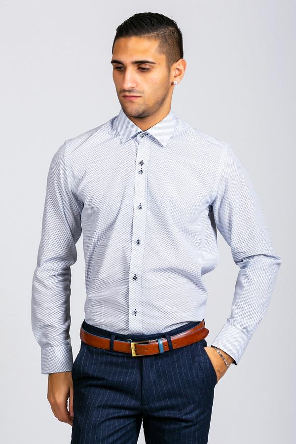 FRED - Navy Circle Print Long Sleeve Shirt | Marc Darcy - Mens Tweed Suits