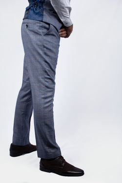Hilton Blue Tweed Check Trousers | Marc Darcy - Mens Tweed Suits