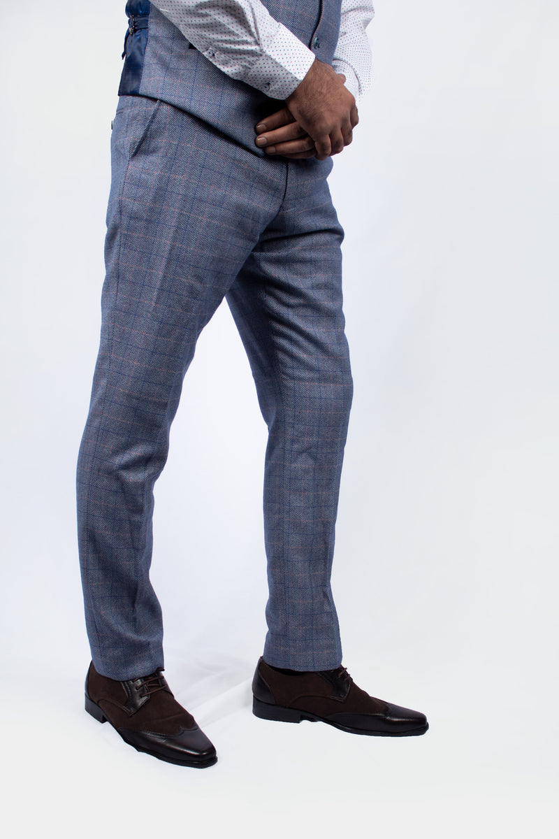 Hilton Blue Tweed Check Trousers | Marc Darcy - Mens Tweed Suits