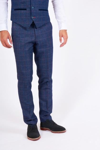 Harry Indigo Check Tweed Trousers | Marc Darcy - Mens Tweed Suits | Wedding Wear | Office Wear | Check Trouser