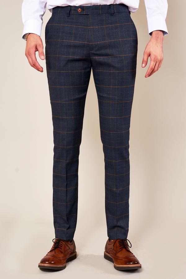 Jenson Navy Check Skinny Fit Trousers | Marc Darcy - Mens Tweed Suits