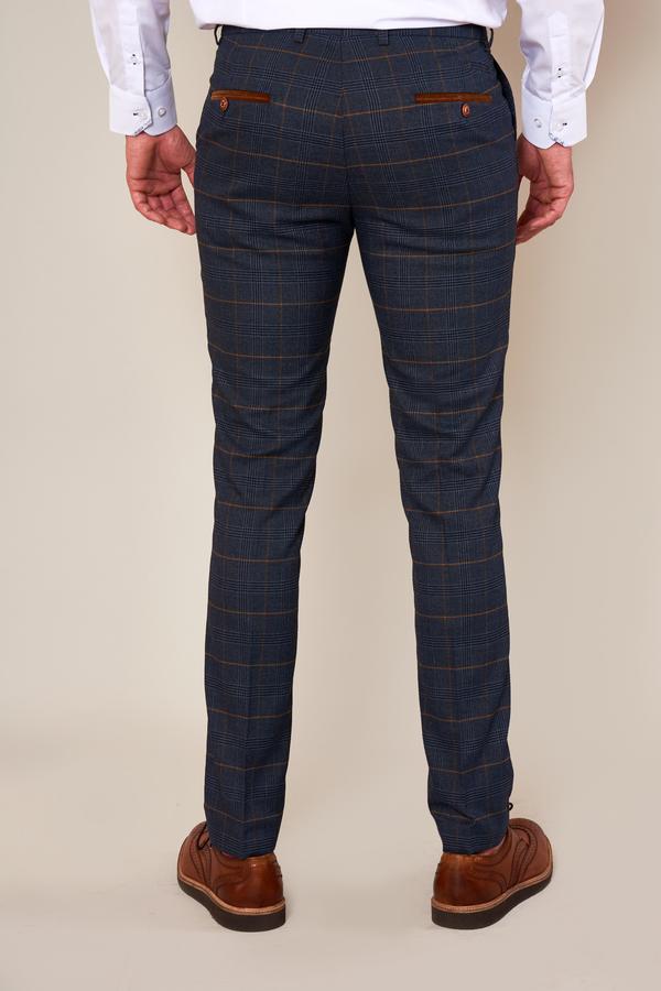 Jenson Navy Check Skinny Fit Trousers | Marc Darcy - Mens Tweed Suits
