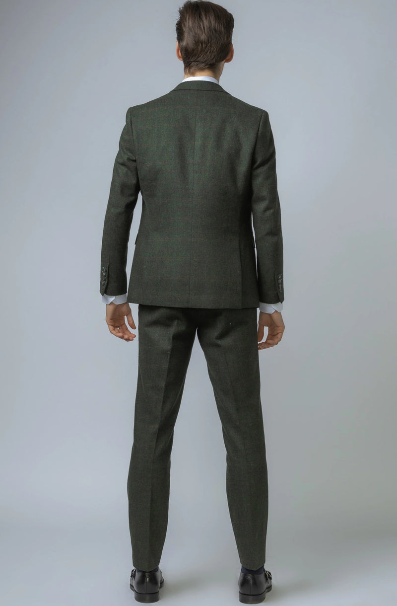 Mens Green Tweed Check 3 Piece Suit | Robert Simon Suits | Mens Tweed Suits | Office Wear | Check Suit | Office Wear