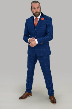 Kaiser Blue Tweed Three Piece Suit :- Check Suit - Mens Tweed Suits | Jacket | Waistcoats  | Office suit | Check Suit | Office suit | Check Suit