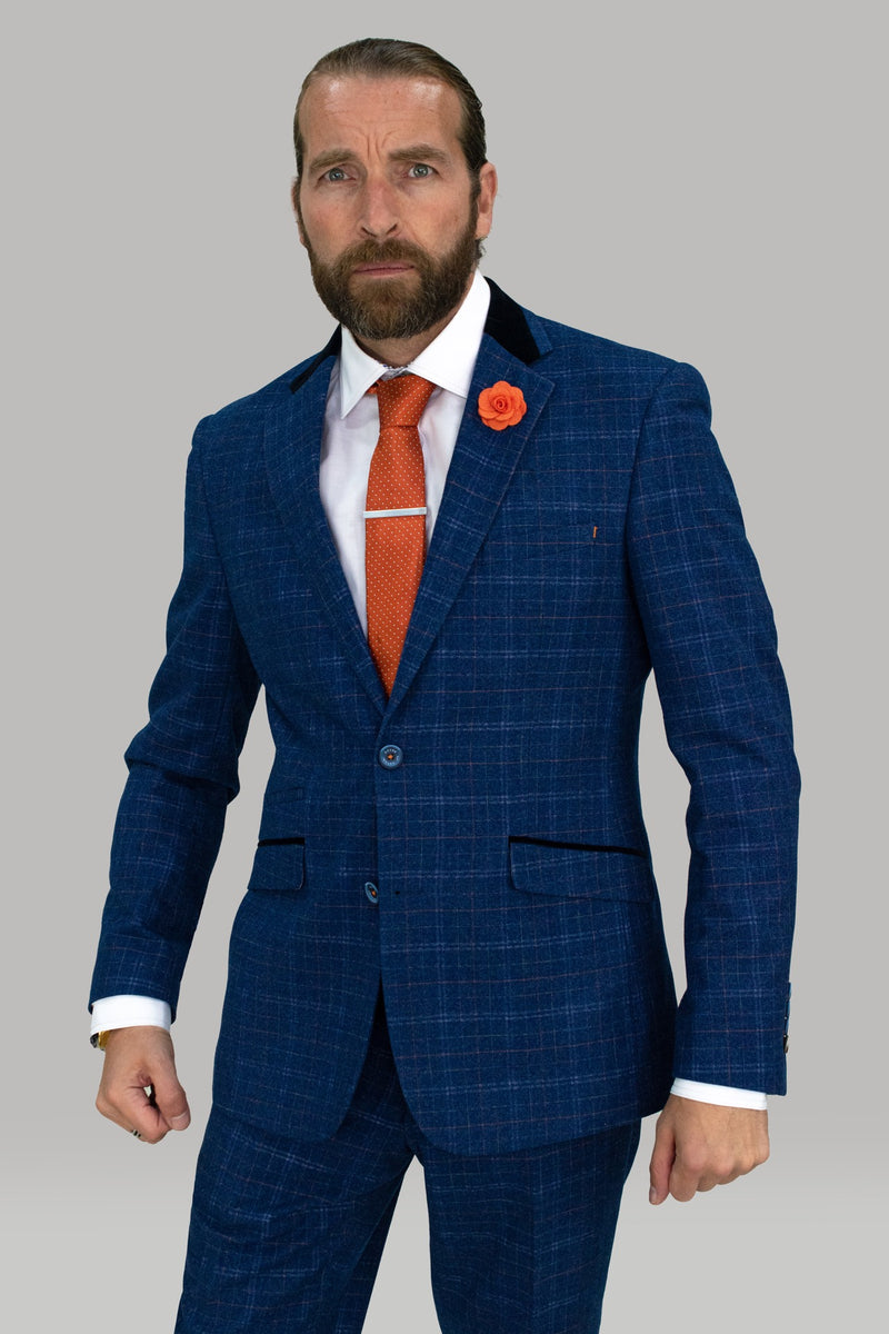 Kaiser Blue Tweed Three Piece Suit :- Check Suit - Mens Tweed Suits | Jacket | Waistcoats | Office suit | Check Suit