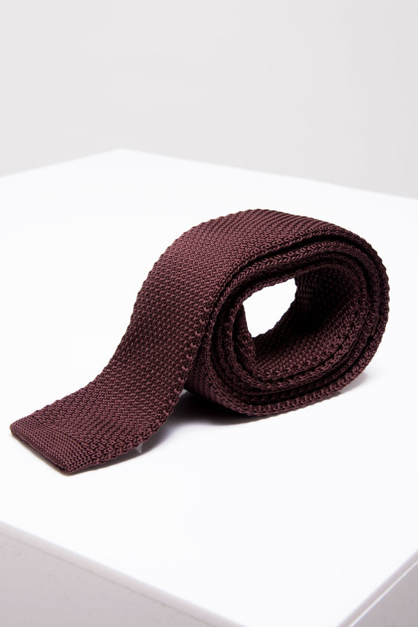 KT Brown Knitted Tie - Mens Tweed Suits
