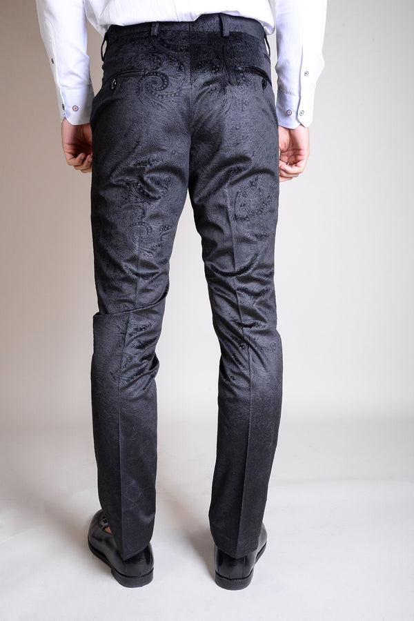 Simon Jacquard Black Velvet Trousers - Mens Tweed Suits