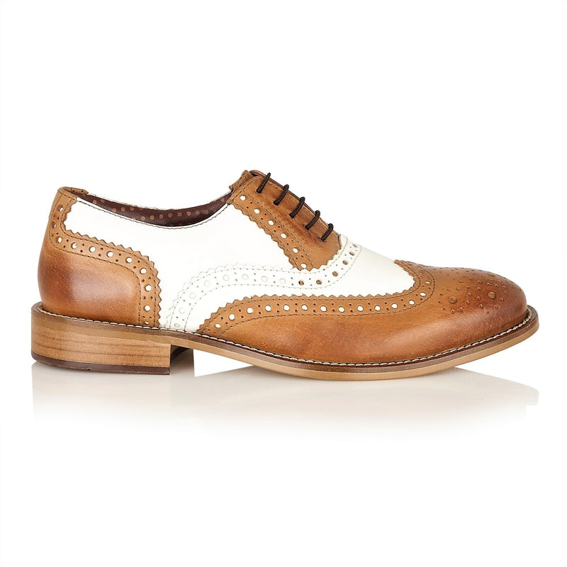 Boys Tan and White Leather Brogues | Boys Footwear | Boys Shoes | Mens Tweed Suits | Mens And Boys Shoes