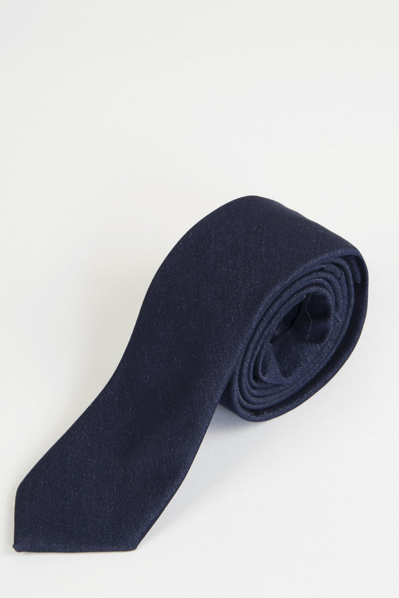 Will Navy Denim Look Tie - Mens Tweed Suits