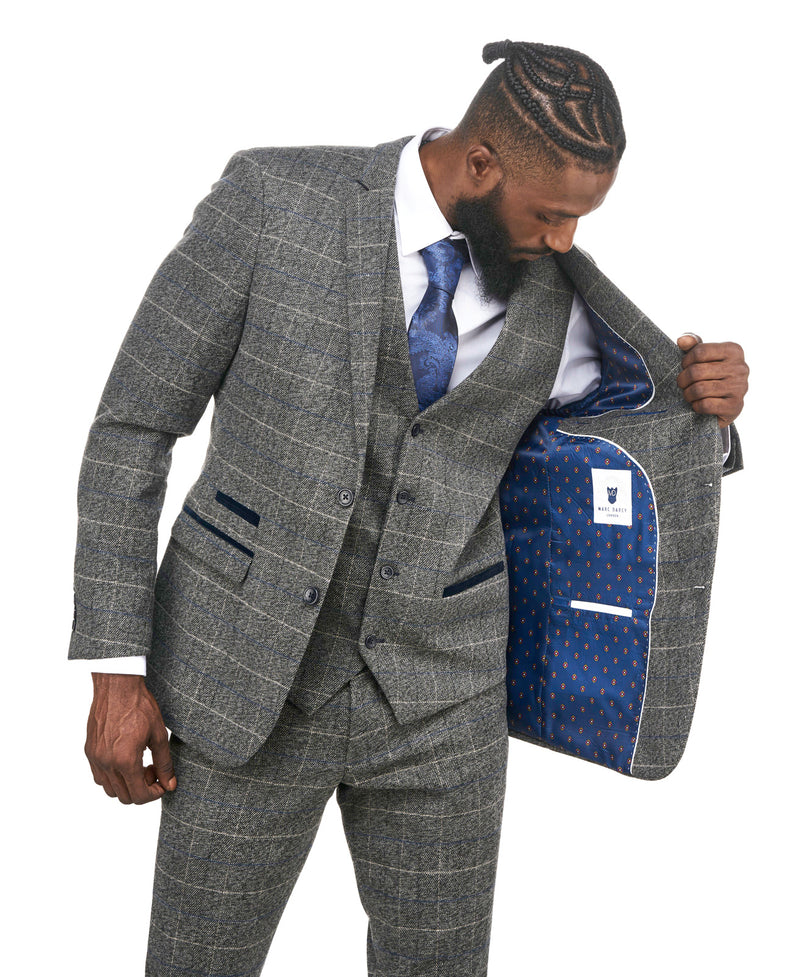 Grey Tweed Check Blazer | Scott Grey Marc Darcy Blazer | Mens Tweed Suits | Check Blazer | Office Wear