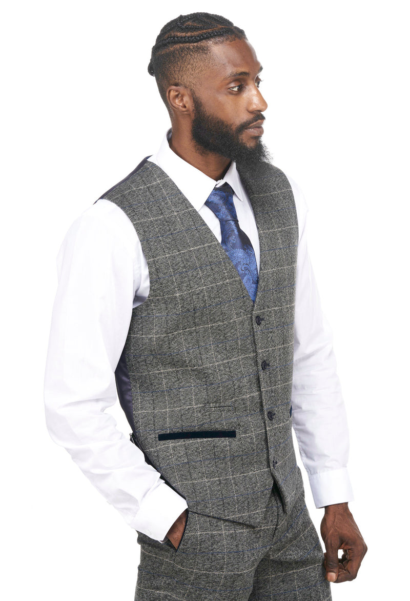 Grey Tweed Check Jacket and Waistcoat Set | Marc Darcy | Mens Tweed Suits | Check suit | Office Wear