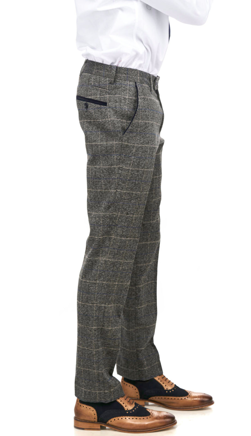 Scott Grey Tweed Check Trousers| Marc Darcy Trousers | Mens Tweed Suits | Wedding Wear | Party Wear | Office Wear