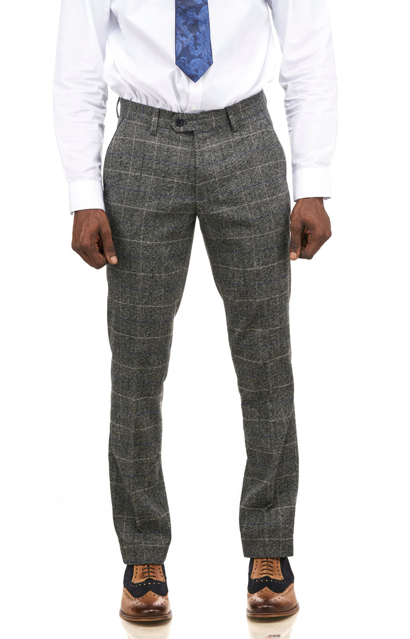 Scott Grey Tweed Check Trousers| Marc Darcy Trousers | Mens Tweed Suits | Wedding Wear | Party Wear | Office Wear