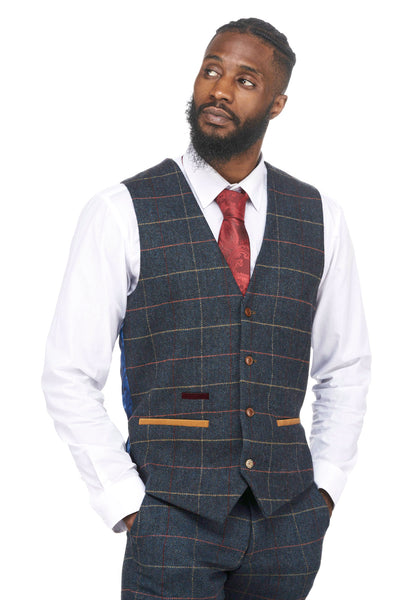 Blue Tweed Check Waistcoats | Mens Tweed Waistcoats | Mens Tweed Suits ...