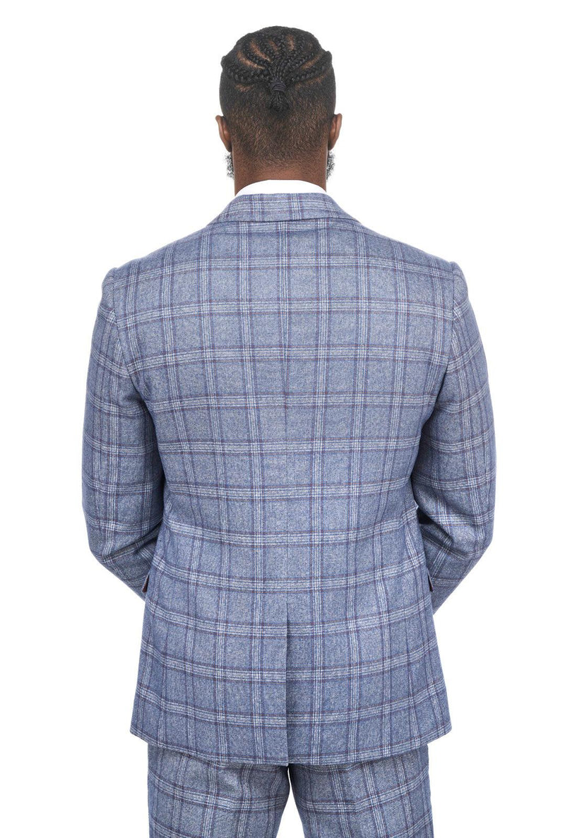 Mens Blue Tweed Check Three Piece Suit | Marc Darcy | Mens Tweed Suits | Office Wear | Wedding Suit | Party Wear | Office Wear | Check suit