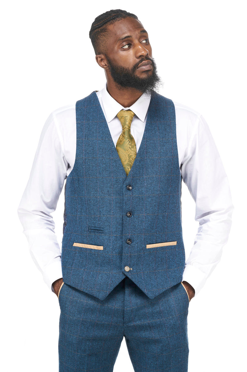Blue Tweed Waistcoats | Mens Tweed Waistcoats | Mens Tweed Suits | Marc Darcy Suits