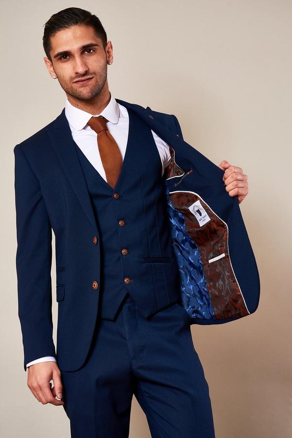 Max Royal Blue Three Piece Suit | Marc Darcy - Mens Tweed Suits | Office Wear | Check Suit | Wedding Wear | Office Wear