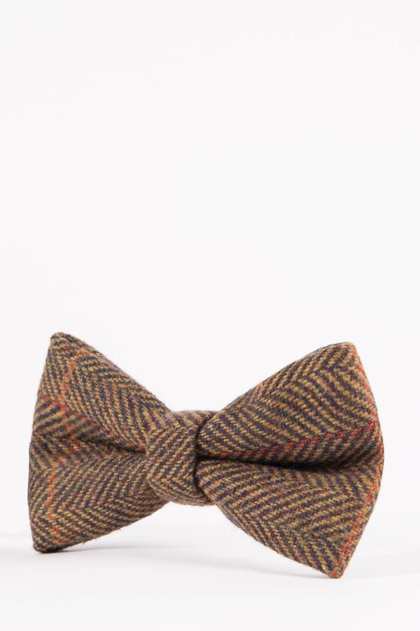 NELSON - Tan Multi Tonal Check Tweed Bow Tie | Marc Darcy - Mens Tweed Suits