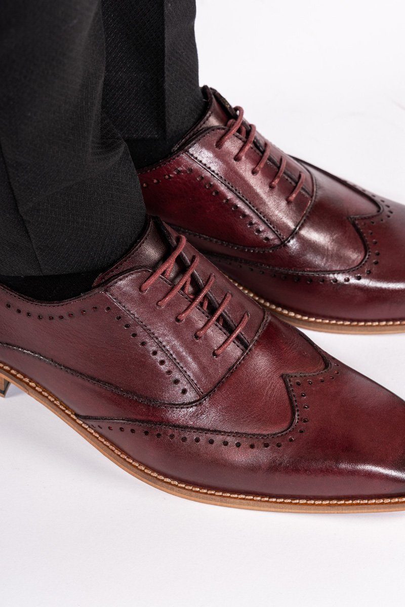 Carson Bordeux Burgundy Wingtip Brogue Shoe - Mens Tweed Suits | Mens And Boys Shoes