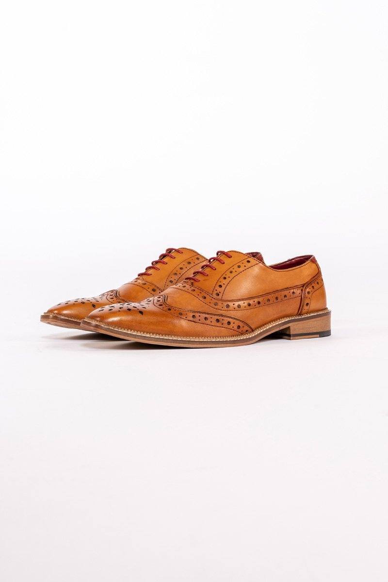 Tan Leather Brogue Shoes | Tan Brown Wedding Shoes | Mens Tweed Suits