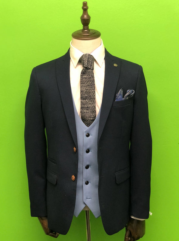 Royal Blue Suit with Sky Blue Waistcoat Navy Marl Knitted Tie