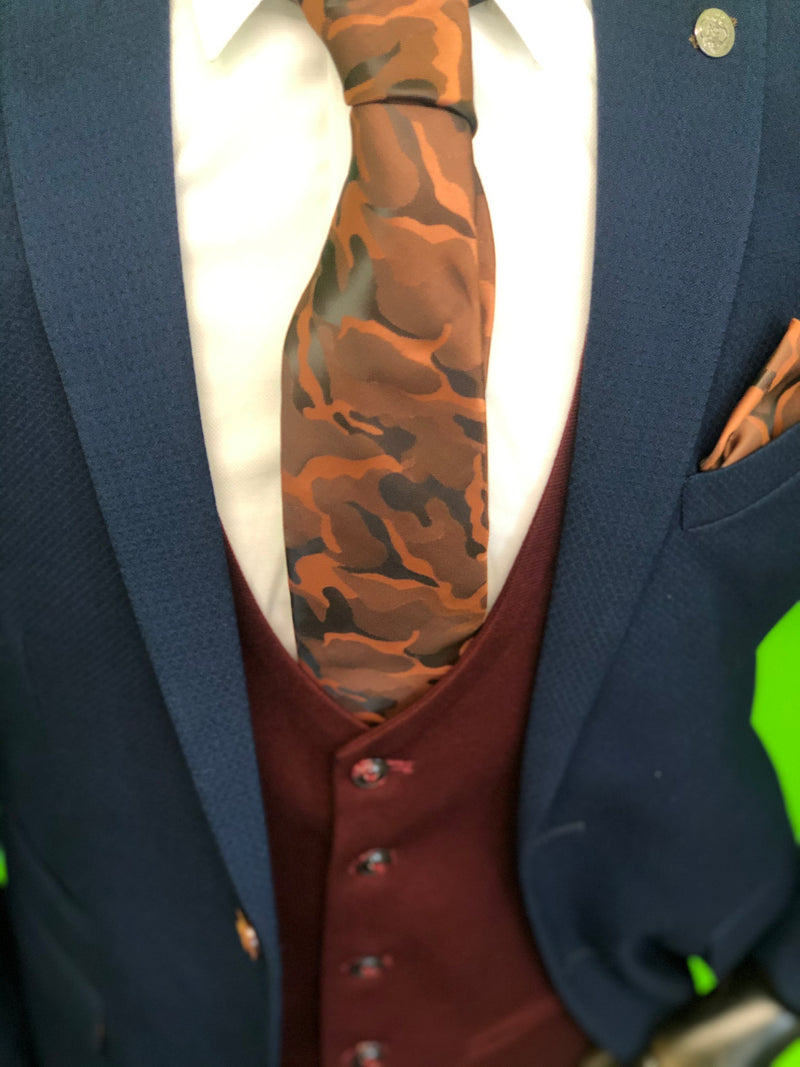 Royal Blue Suit with Wine Waistcoat and Army Camo Tie Set