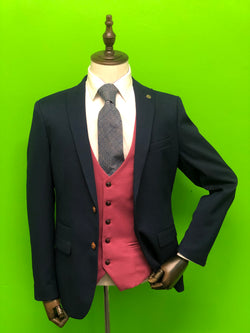 Royal Blue Suit with Pink Waistcoats and Multi-Coloured Tweed Tweed Tie