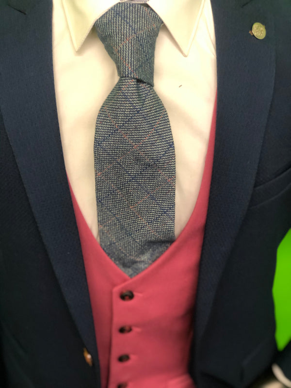 Royal Blue Suit with Pink Waistcoats and Multi-Coloured Tweed Tweed Tie