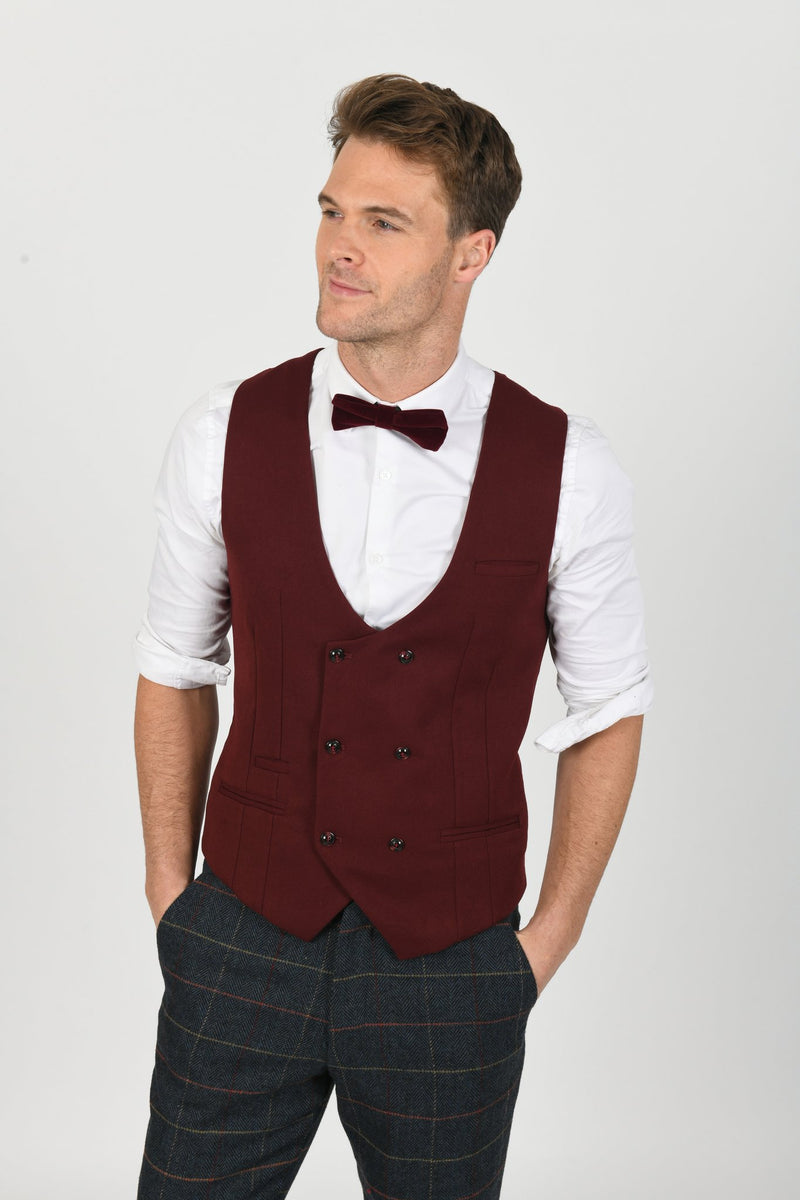Kelly Wine Waistcoat | Marc Darcy - Mens Tweed Suits