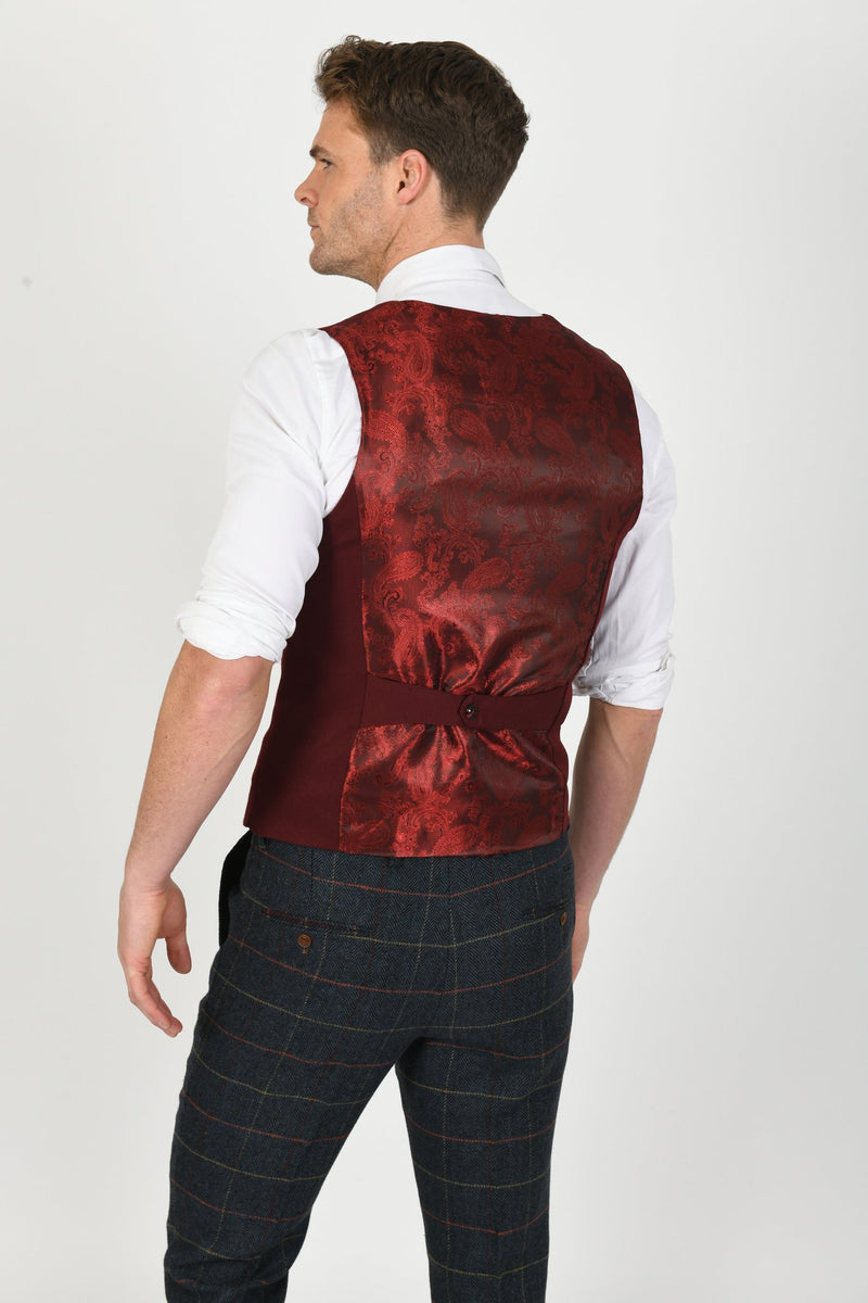 Kelly Wine Waistcoat | Marc Darcy - Mens Tweed Suits