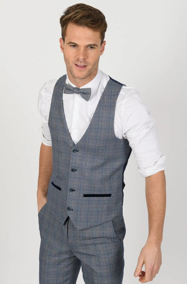 Blue Check Tweed Wedding Suit | Mens Tweed Suits | Marc Darcy Menswear | Marc Darcy Harry Blue  | Check Suit | Office Wear | Wedding Wear | Office Suit | Check Suit
