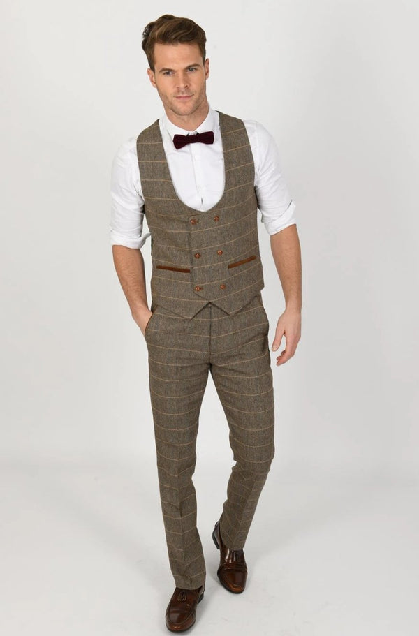 Brown Tweed Waistcoat | Mens Tweed Waistcoats | Mens Tweed Suits | Marc Darcy Menswear| Check Suit | Wedding Wear | Office Wear