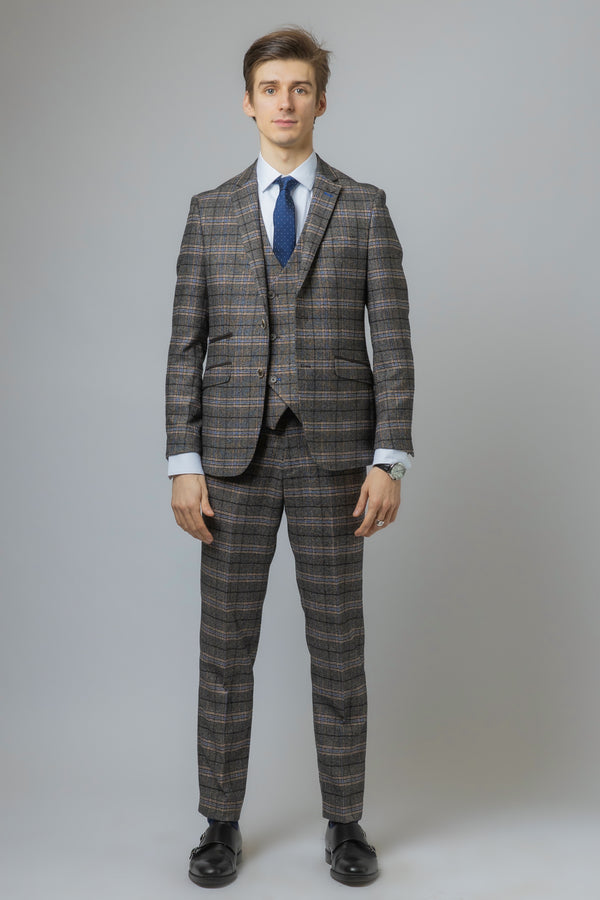 Sebastian Grey Double Breasted Waistcoat Tweed Suit - Mens Tweed Suits | Jacket | Waistcoats | Office Wear | Check suit