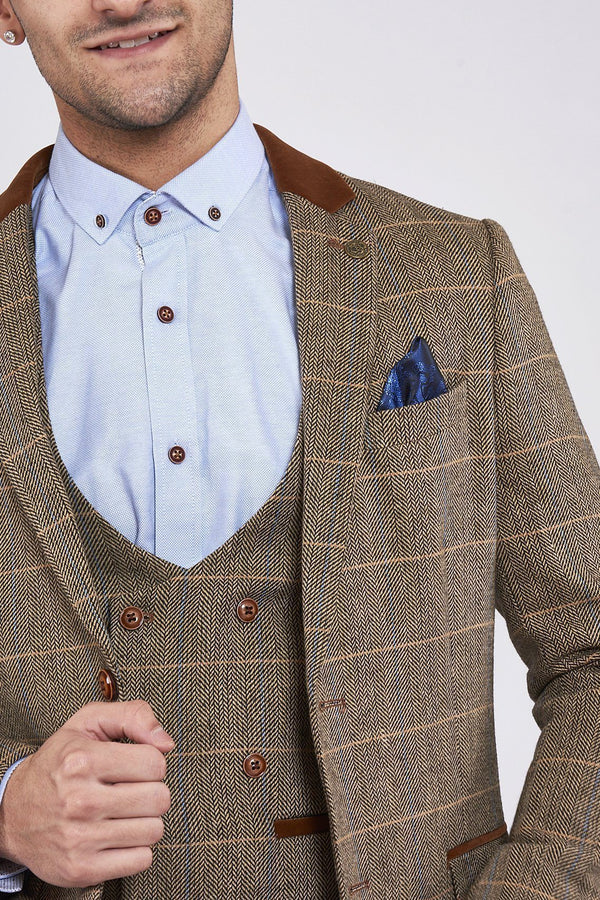 Brown Tweed Jackets and Waistcoats | Mens Tweed Suits | Marc Darcy Suits | Check Suit | Wedding Wear | Office Wear