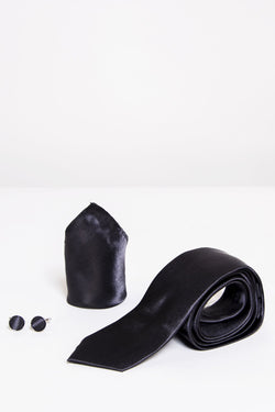 Plain Black Satin Tie Set | Wedding Ties & Accessories | Mens Tweed Suits