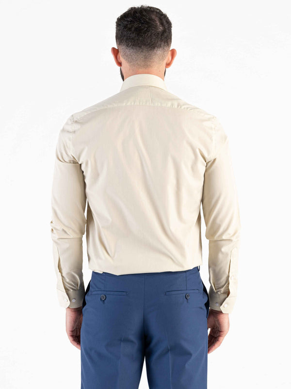 Add a subtle edge to your look with this long-sleeved beige shirt. This staple is cut to a classic fit with a spread collar and full button fastening to the front.