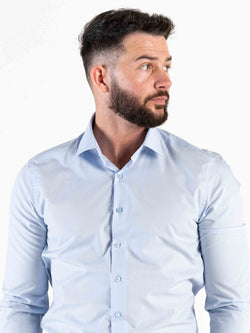 Compliment your grey suit with this classic sky-blue number. This lightweight long-sleeve shirt is ideal to spruce up your office look.     Features:  Regular/Tailored fit Spread collar Single cuff Plain fabric Full button fastening to the front Long sleeve