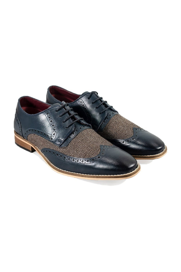 We are proud to introduce our new premium quality signature range!  Looking for style as well as comfort, add the finishing touch to your formal style with a twist of leather tan and tweed. Our stunning new William navy signature shoes are perfect for that bit of extra detail. 